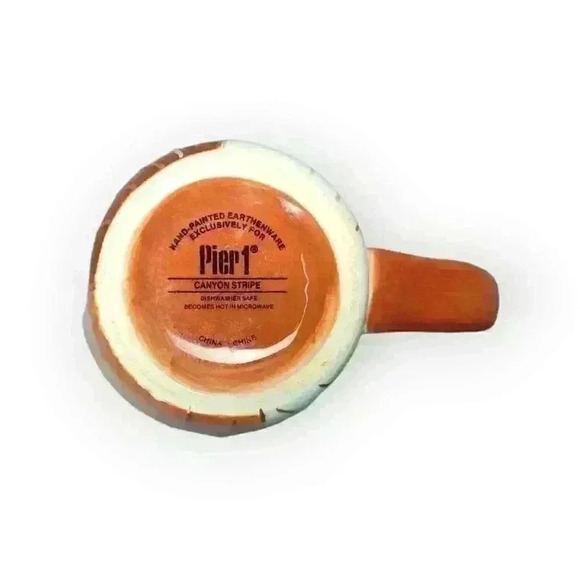 Pier 1 Imports Canyon Stripe 16oz Coffee Mug Tea Cup Hand Painted Orange & White - Picture 7 of 7